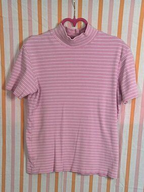 Vintage Pink Stripe Mock Neck Shirt